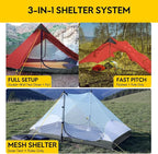 LANSHAN Ultralight Tent 3-Season Backpacking Tent for 1-Person or 2-Person Camping, Trekking, Kayaking, Climbing, Hiking