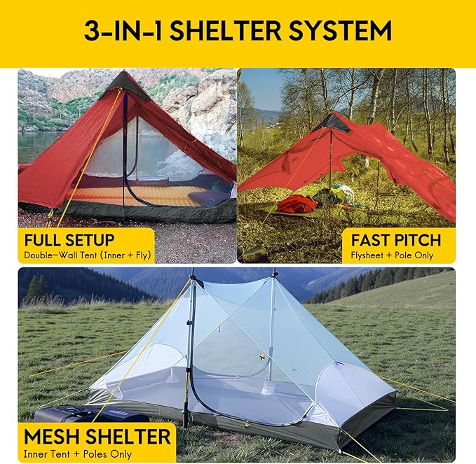 LANSHAN Ultralight Tent 3-Season Backpacking Tent for 1-Person or 2-Person Camping, Trekking, Kayaking, Climbing, Hiking