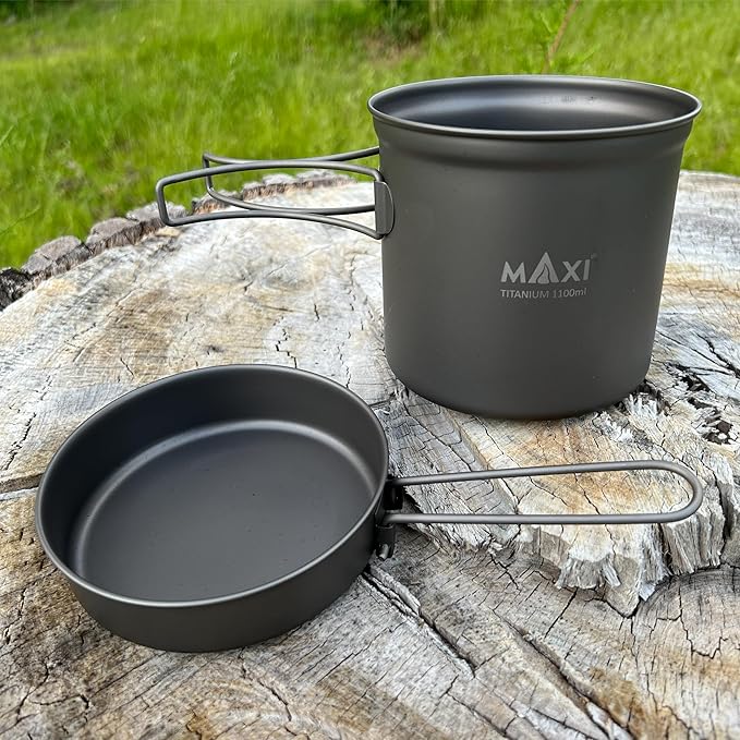 Maxi Titanium Pot 1100ml with Frying Pan Lid – Lightweight Outdoor Camping Cooking Set