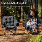 EVER ADVANCED 2 Set Camping Chair with Detachable Cushion, Mesh Chair for Adults Foldable, Oversized Heavy Duty Folding Chair with Cooler Mesh Pocket Cupholder Outdoor Fishing, Supports 400LBS Black