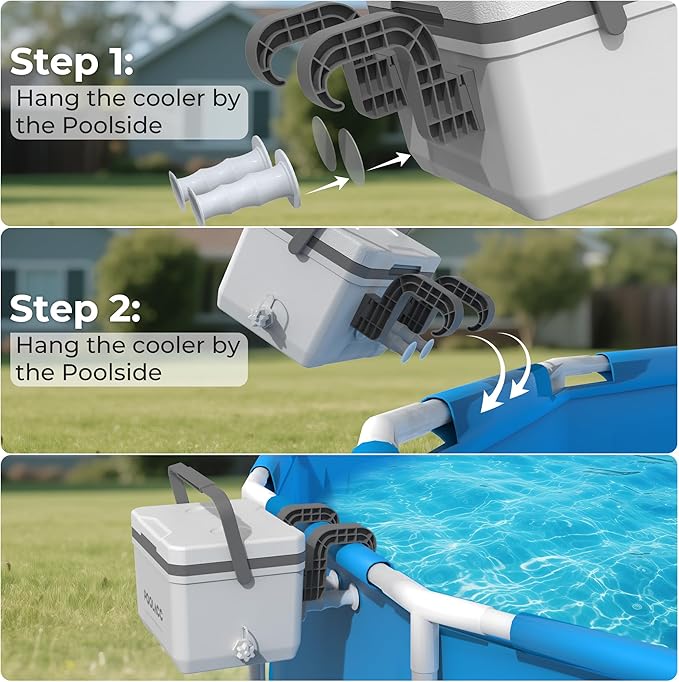 Portable Personal Cooler, Poolside Ice Chest for Above Ground Pool or Spa - Fits Intex Pools, Hard-Sided Cooler with Bonus Ice Pack for Lunch, Drink, Camping, Picnic, Beach, Fishing