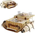 Multifunctional Wicker Picnic Basket Set for 2 Adults with Picnic Table and Blankets,Large Insulated Picnic Set with Wine Pouch and Full Tablewares for Camping Outdoor Couples Natural Beach Wedding