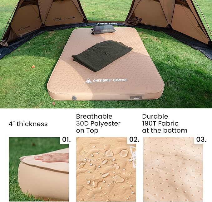 ONETIGRIS CAMPING DYNISLAND PRO Sleeping Pad,Self Inflating Camping Mattress for 2 Person,Built-in Foot Pump,Ultralight Sleeping Mat Compact for Camping Backpacking Hiking Traveling Tent（Coyote Brown）