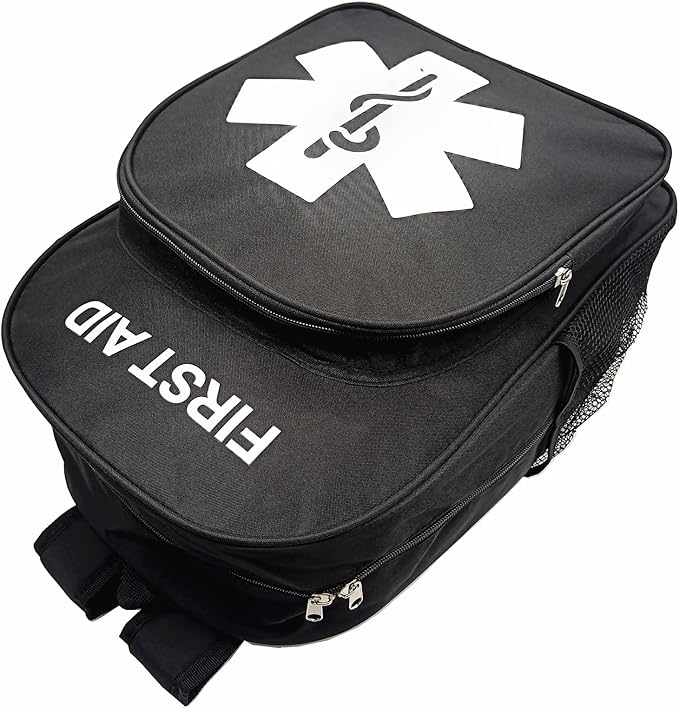 Red Emergency Bag First Aid Backpack Empty Medical First Aid Treatment First Responder Trauma Bags for Hiking Outdoors Travel Camping Pet Dog Cat Daycare (Black White)