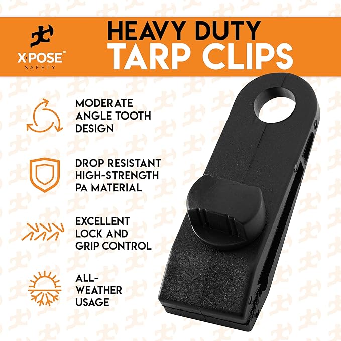 Xpose Safety 25 Pack Heavy Duty Reusable Tarp Clips - Use with Canopy Tent, Awning, Camping, Boat Cover, Car Cover, Swimming Pool or Sun Shade - by Xpose Safety