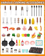 Kids BBQ Grill Playset 60Pcs with Real Steam, Sound & Light - Interactive Pretend Play Kitchen Cooking Toy for Boys Girls Ages 4-8 - Indoor Outdoor Backyard Barbecue Camping Set Birthday Gifts