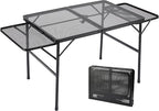 Large Folding Camping Table - Metal Mesh Grill Table with 2 Wing Panels | 2 Adjustable Heights | Large Picnic & Outdoor Table | Expandable Shelves, Lightweight (4.4 FT, Black)