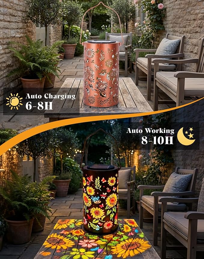 Colorful Sunflower Glow Solar Garden Lantern - 2026 Weather-Ready Sunflower Lantern for Every Season, IP65 Waterproof Metal Outdoor Hanging Light for Patio, Garden, Yard, Pathway (1PCS)