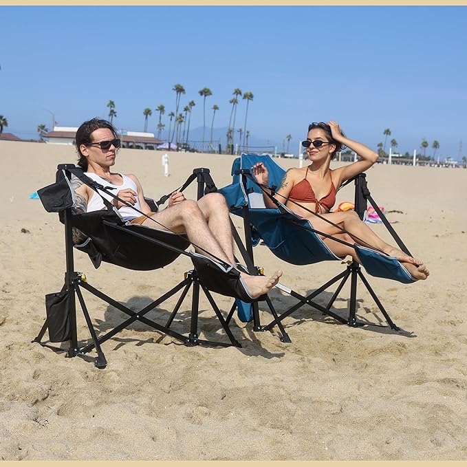 Arrowhead Outdoor Folding Hammock Camp Chair with Detachable Footrest, Stabilized Feet, Padded Headrest and Seat, Large Cup Holders, 300 LBS Weight Capacity, for Camping, Beach, Tailgating