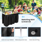 KOTEK Folding Ice Cooler Table with Matching Skirt, Drain Hose & Bucket, Foldable Buffet Beverage Cooler Server, Portable Chill Table for Party, Picnic, BBQ, Camping (Black)