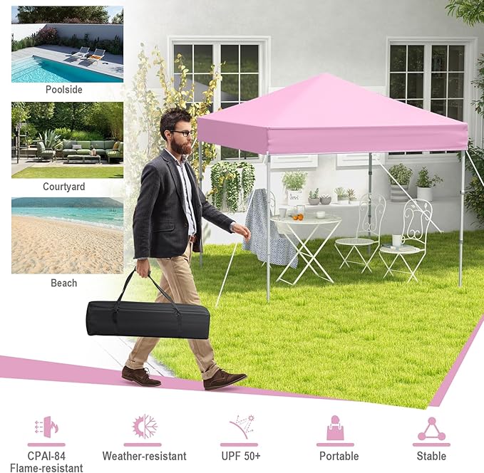Tangkula 6.6x6.6 Ft Pop Up Canopy, 1 Person Instant Setup Canopy Tent with Center Lock, UPF 50+ Sun Protection, 8 Stakes, 4 Ropes, Portable Outdoor Canopy with Carrying Bag