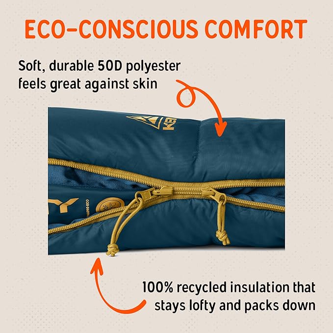 Kelty Solstice 20 Oversized Camping Sleeping Bag, Spacious Rectangular Shape, Zip Together for 2P, Anti-Snag Zips, Internal Pocket