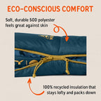 Kelty Solstice 20 Oversized Camping Sleeping Bag, Spacious Rectangular Shape, Zip Together for 2P, Anti-Snag Zips, Internal Pocket