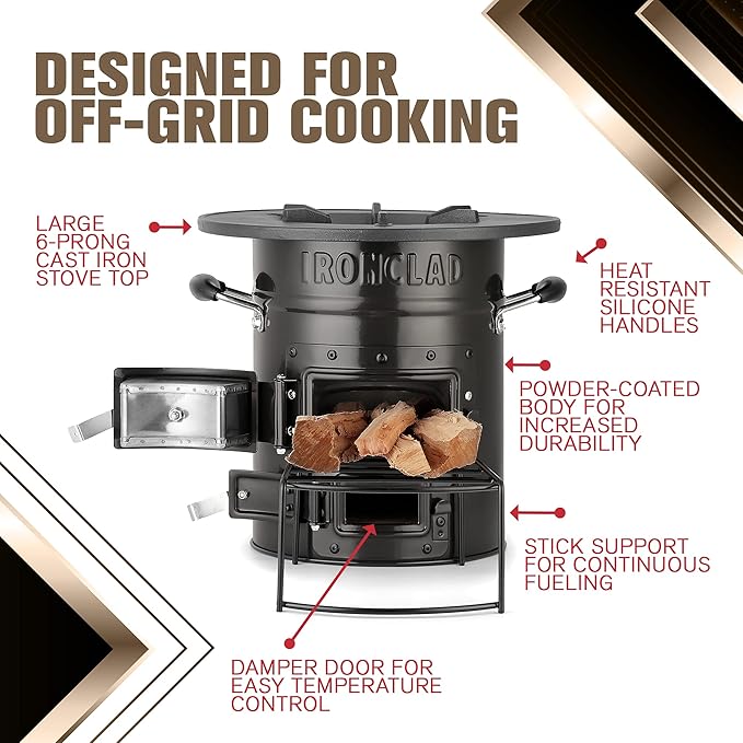 Rocket Stove – Camping Wood Stove for Emergency Preparedness, Survival, Off Grid Living Supplies – Portable Wood Burning Stove with Canvas Storage Bag and Fuel Support System