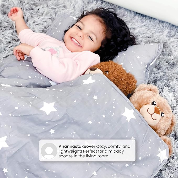 Delta Children Nap Mat - Includes Pillow & Blanket for Toddlers and Kids; Features Carry Handle w/Strap Closure and Name Tag; Rollup Design is Ideal for Preschool and Daycare; Personalization Optional