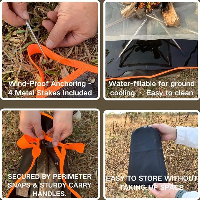 Fire Pit Mat with Handle, Fireproof Under Grill Mat & Heat Resistant Pad for Solo Stove/Camping/Patio/Lawn, Waterproof & Non-Slip
