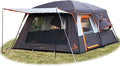 KTT Extra Large Tent 10-12-14 Person(A),Family Cabin Tents,2 Rooms,3 Doors and 3 Windows with Mesh,Straight Wall,Waterproof,Double Layer,Big Tent for Outdoor,Picnic,Camping,Family Gathering