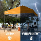 CROWN SHADES 10x10 Pop Up Canopy - Patented Center Lock One Push Instant Outdoor Canopy Beach Tent with STO-N-Go Bag 8 Stakes & 4 Sand Bags，Orange