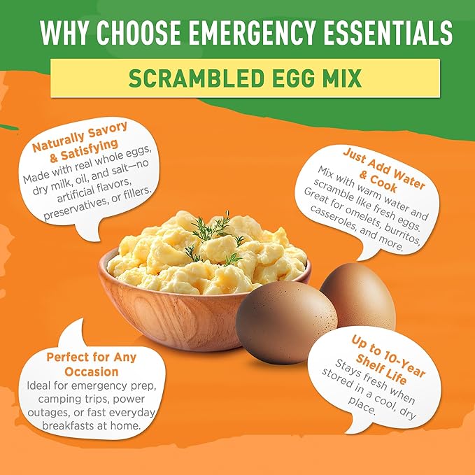 Emergency Essentials Scrambled Egg Mix #10 Can | Bulk Freeze-Dried Eggs for Long-Term Storage | Gluten-Free | 54 Servings | Camping & Emergency Breakfast