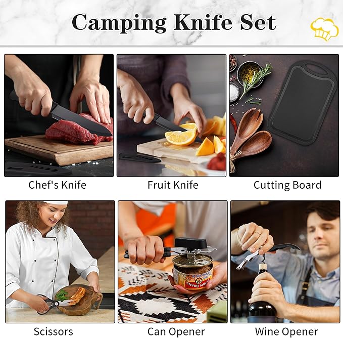 Camping Essentials Cookware Cooking Utensils Set - Portable Camp Kitchen Mess Kit Outdoor Accessories, Stainless Steel & Silicone, Camping Gear Equipment for RV Picnic Grill,Brown Pro