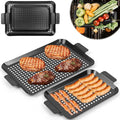 Grill Tray Set Of 2 Outdoor Grill Pans Tray Grill Pans with Hole Nonstick Barbecue Grilling Baskets for Outdoor Camping Vegetable Meat (2 grill pan)