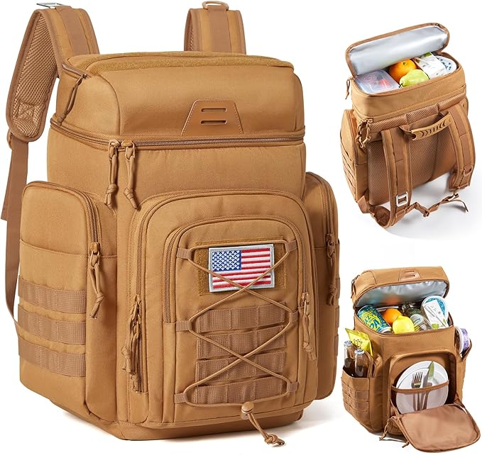 TOURIT 30L (42 Cans) Tactical Cooler Backpack – Military-Grade Insulated Back Pack with 16H Ice Retention, Leakproof Multi-Pocket Cooler Bag for Camping & Hiking, Featuring DIY Hook & Loop Panel