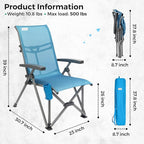 SUNNYFEEL Folding Camping Chair Outdoor Reclining Adjustable 3 Position Heavy Duty Adults 500 LBS Capacity with Hard Armrests & Cup Holder, Blue Ergonomic Chairs for Outdoor, Camp, Beach, Travel, RV