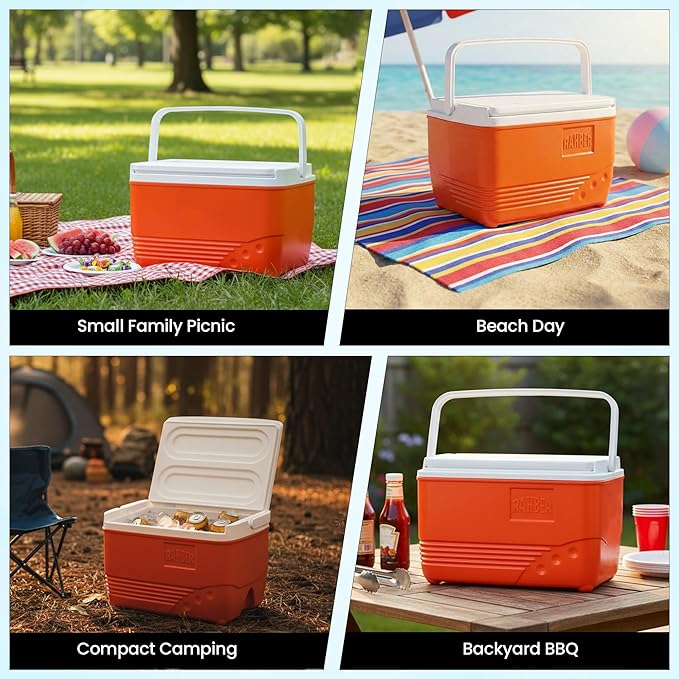 Small Cooler Hard Shell, Ice Chest with Retractable Handle, Small Hard Cooler Box with 3–4 Day Ice Retention, Car Cooler for Picnic, Beach, Work & Travel