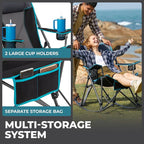 FUNDANGO Oversized Rocking Camping Chair for Adults, 2 Pack Portable Folding Lawn Chairs for Outside with Pillows, Wide Armrest, 2 Cup Holders, Carry Bag for Patio Garden Outdoor Supports 300Lbs