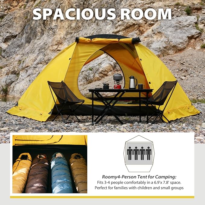 GEERTOP 4 Person 4 Season Tent for Camping Waterproof Double Layer Easy Set Up Family Tent for Camping Hiking Backpacking Outdoor Travel