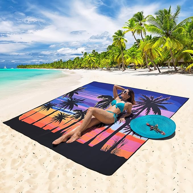 Beach Blanket Waterproof Sandproof Beach Mat 79" X 83"/10'x9'for 2-8 Adults Quick Drying Outdoor Picnic Mat Beach Accessories for Travel, Camping, Hiking