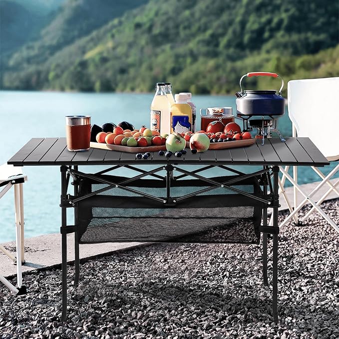 Outdoor Folding Portable Picnic Camping Table, Aluminum Roll-up Table with Easy Carrying Bag for Indoor,Outdoor,Camping, Beach,Backyard, BBQ, Party, Patio, Picnic (Large)