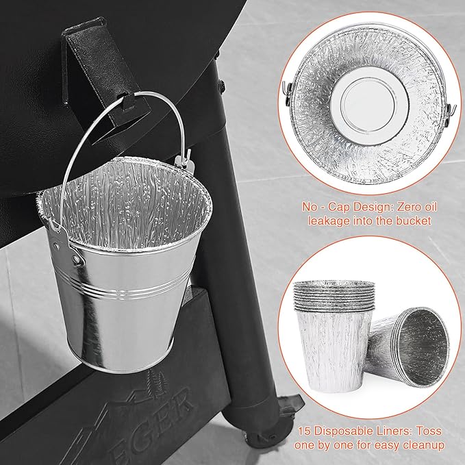 15-Pack Drip Tray Grease Liners & 1 Drip Bucket for Traeger Pellet Grills, Pit-Boss, Camp Chef, Rec Tec, Fit Traeger Pro 575/780, 22/34, Ironwood 650/885, Grill Accessories Traeger HDW152