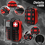 Survival First Aid Kit with Israeli Bandage, Chest Seal, Tourniquet, Splint, Tactical Military Combat Molle IFAK for Wound Care, Bleeding Control, Trauma Hemorrhage and More (Red)