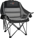Oversized Camping Chair, Portable Folding Padded Camp Chairs with Side Pocket, Cup Holder, Heavy Duty Support 500LBS Outdoor Lounge Chair for Adults, Fishing, Sports, Trip, Black