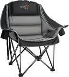 Oversized Camping Chair, Portable Folding Padded Camp Chairs with Side Pocket, Cup Holder, Heavy Duty Support 500LBS Outdoor Lounge Chair for Adults, Fishing, Sports, Trip, Black