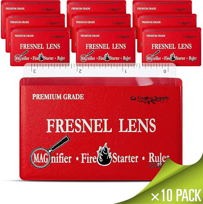 Fresnel Lens 4X Magnifier Pocket Wallet Credit Card Size • Ruler - Unbreakable Plastic for Home Office Classroom & Outdoor EDC Survival Kit Bushcraft (10 Pack Ruler/Magnifier - Red)