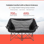 ARROWHEAD OUTDOOR 57" Wide Duo Foldable Heated Camping Loveseat Chair with 3-Stage Heating, Large Cup Holders, Glass Holders, Side Pockets, and Storage Pouches