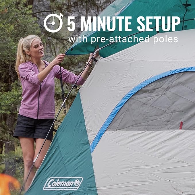 Coleman Skydome Tent with 5 Minute Setup, 2/4/6/8-Person Weatherproof Tent with Rainfly & Carry Bag, 20% More Headroom Than Traditional Canopies