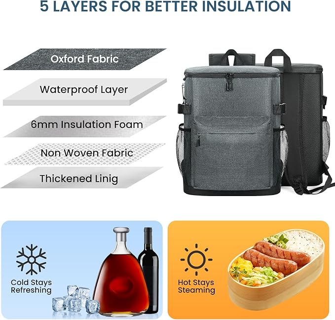 Cooler Backpack 33/40 Cans Coolers Insulated Leak Proof for Men & Women, Waterproof Soft Sided Lunch Camping Beach Travel Ice Chest Bag Hiking Picnic Backpack