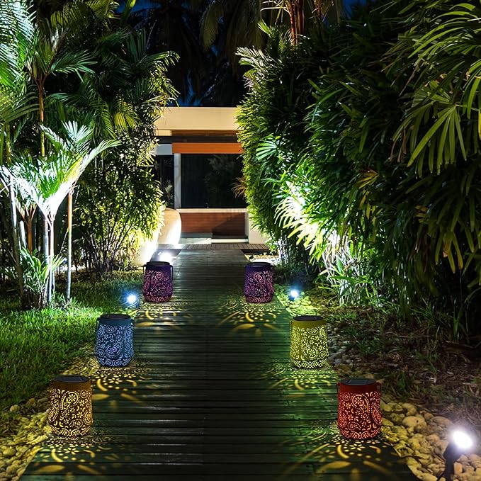Woanger 6 Pcs Solar Lanterns Outdoor Waterproof for Women Garden Decor Metal LED Hanging Lantern with Handle Decorative Solar Lights for Table Patio Porch Yard Pathway