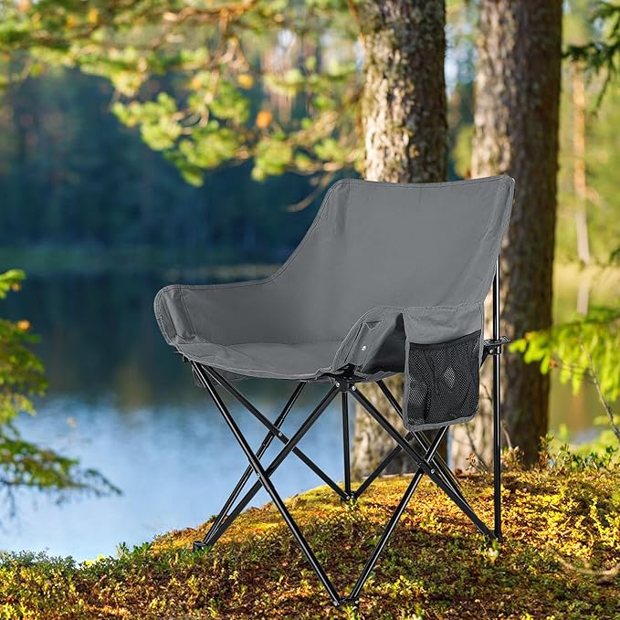 Leonyo Portable Camping Chairs for Adults, 2 Pcs Oversized Lawn Chair with Folding Camping Table for Beach, Picnic, Outdoor Sports, Fishing, Rv Travel – Grey