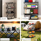 Portable Camping Table & Shelf, 2-in-1Folding Carbon Steel Picnic Rack 37" 4-Tier Storage Cook Station with 4 Hooks,Perfect for Party, Dining, Camping, BBQ, Indoor, Outdoor