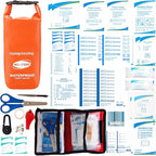 Boat First Aid Kit Waterproof, WELL-STRONG Marine Emergency Kit with Roll Top Dry Bag for Boating Fishing Kayaking – Water-Resistant Contents for Camping & Beach（Orange）