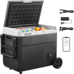 VEVOR 63.4QT/60L Car Fridge, Portable Electric Cooler with Wheels and Handle, -4℉~68℉, 12/24V DC and 100-240V AC Compressor Freezer for Outdoor, Camping, Travel, RV, Black
