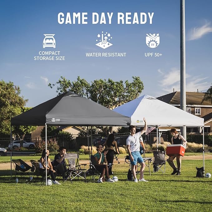 CROWN SHADES 12x12 Pop Up Canopy Outside Canopy, Patented One Push Tent Canopy with Wheeled Carry Bag, Bonus 8 Stakes and 4 Ropes, Black
