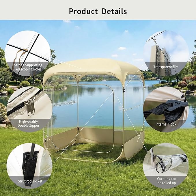 Instant Pop-Up Bubble Tent, 6x6ft Transparent Outdoor Shelter with top Cove, 360° View, All-Weather & Windproof for Camping, Beach, Backyard, Events (4-6 Person,Beige)