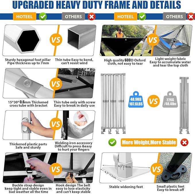 HOTEEL 10x30 Pop up Canopy Tent for Parties, Heavy Duty Easy Setup Tent with 5 Sidewalls, Outdoor Commercial Instant Gazebo for Wedding Event, with Roller Bag & Sand Bags, Khaki(Hexagonal Frame)
