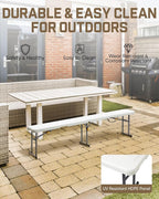 FanttikOutdoor 6ft Plastic Folding Bench with Safety Lock Carrying Handle, Portable Indoor Outdoor Bench for Party, Dining, Camping, Garden, Soccer Activities, No Assembly, 2-Pack, White Zeta I6 Pro