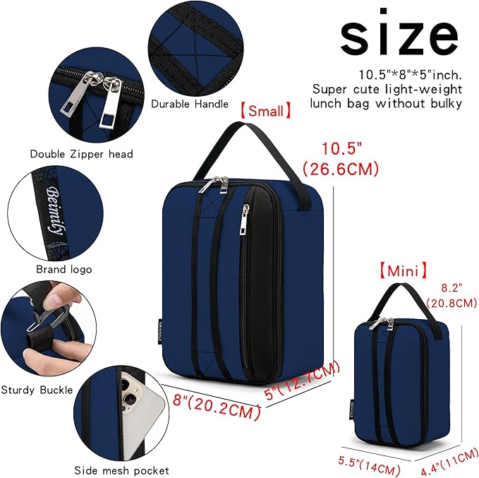 BEIMILY Lunch Box for Men Women Adults,Small Insulated Lunch Bag, Portable Refrigerated Lunch Box,Soft Insulated Tote Bag for Office Work Picnic with Comfort Handle and Removable Hand Strap(Dark Blue)